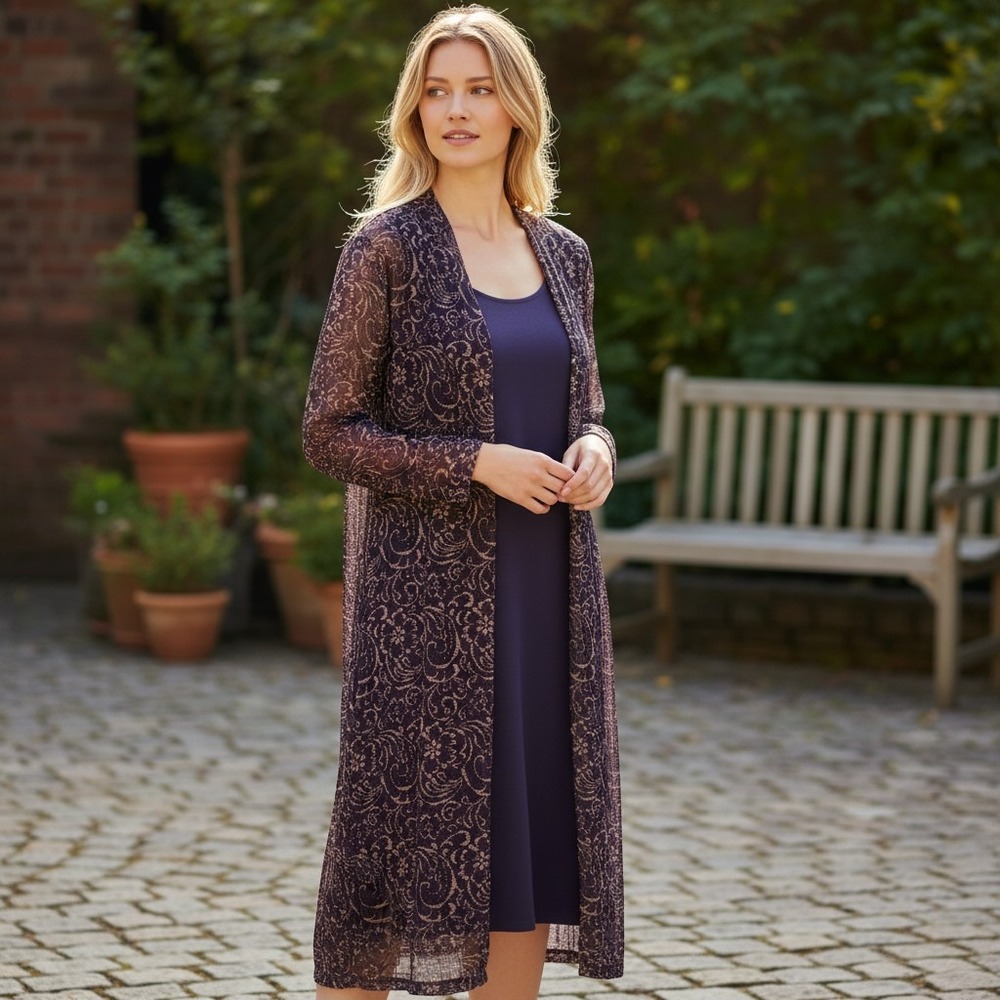 Connected Apparel Purple Lace Duster Shall built in Sheath Dress 16W TNX00954L